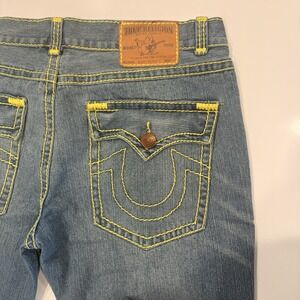 Y2K TRUE Religion World Tour‎ Bobby Super T Men's 42 Jeans Neon Green Stitch